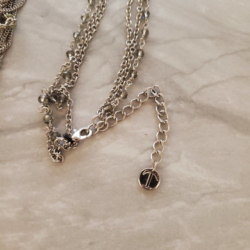 ✨ Talbots Necklace Multi Strand Green Silver Chain Fabric Raffia Beaded Peppy ✨ - Picture 6 of 6